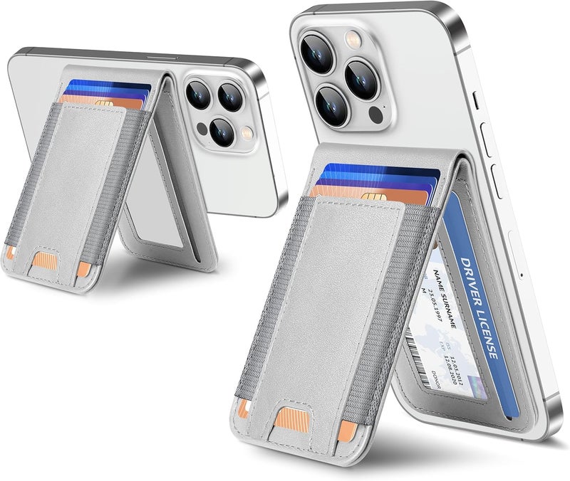 ExtreLife 2-in-1 Magsafe Wallet, Adjustable Phone Stand, Open ID Window, Magnetic Wallet for iPhone 17/16/15/14 Pro Max/14 Pro/14/14 Plus/13/12 Series, 9 Cards Holder, Vegan Leather, Gray - Image 1